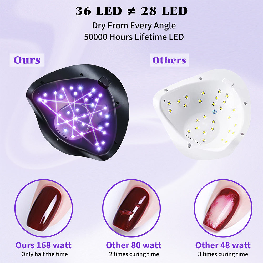 Eoitkip UV Light for Nails, 168W UV Light for Gel Nails/Acrylic, UV LED Nail Lamp with 4 Timer Modes - Automatic Sensor -LCD Screen - 2 UV Gloves UPF50+, Gel Nail Light for Salon Quality at Home