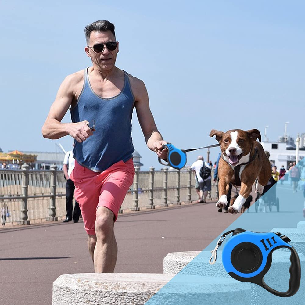 MEIDONG Laisse rétractable pour chien Moyen et grand chien - Poignée antidérapante avec frein - Bleu - 5 m