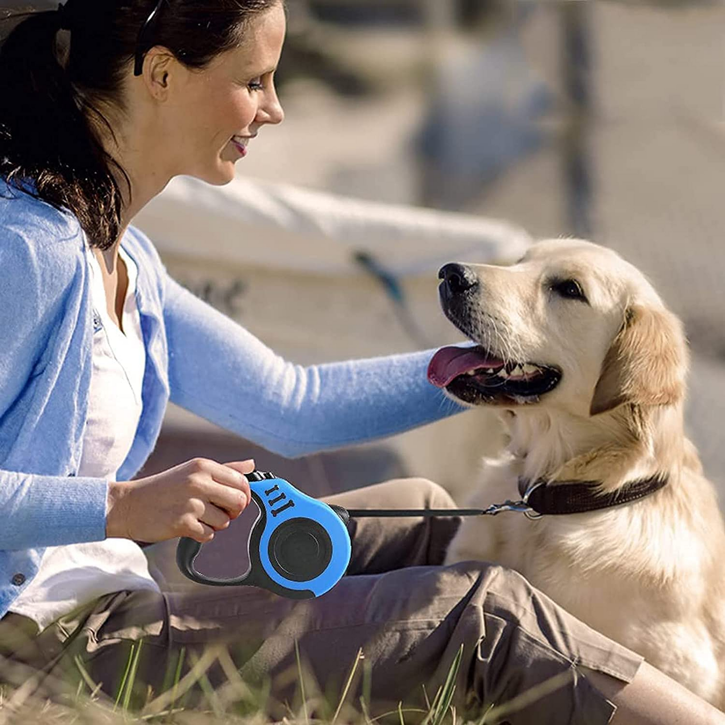 MEIDONG Laisse rétractable pour chien Moyen et grand chien - Poignée antidérapante avec frein - Bleu - 5 m