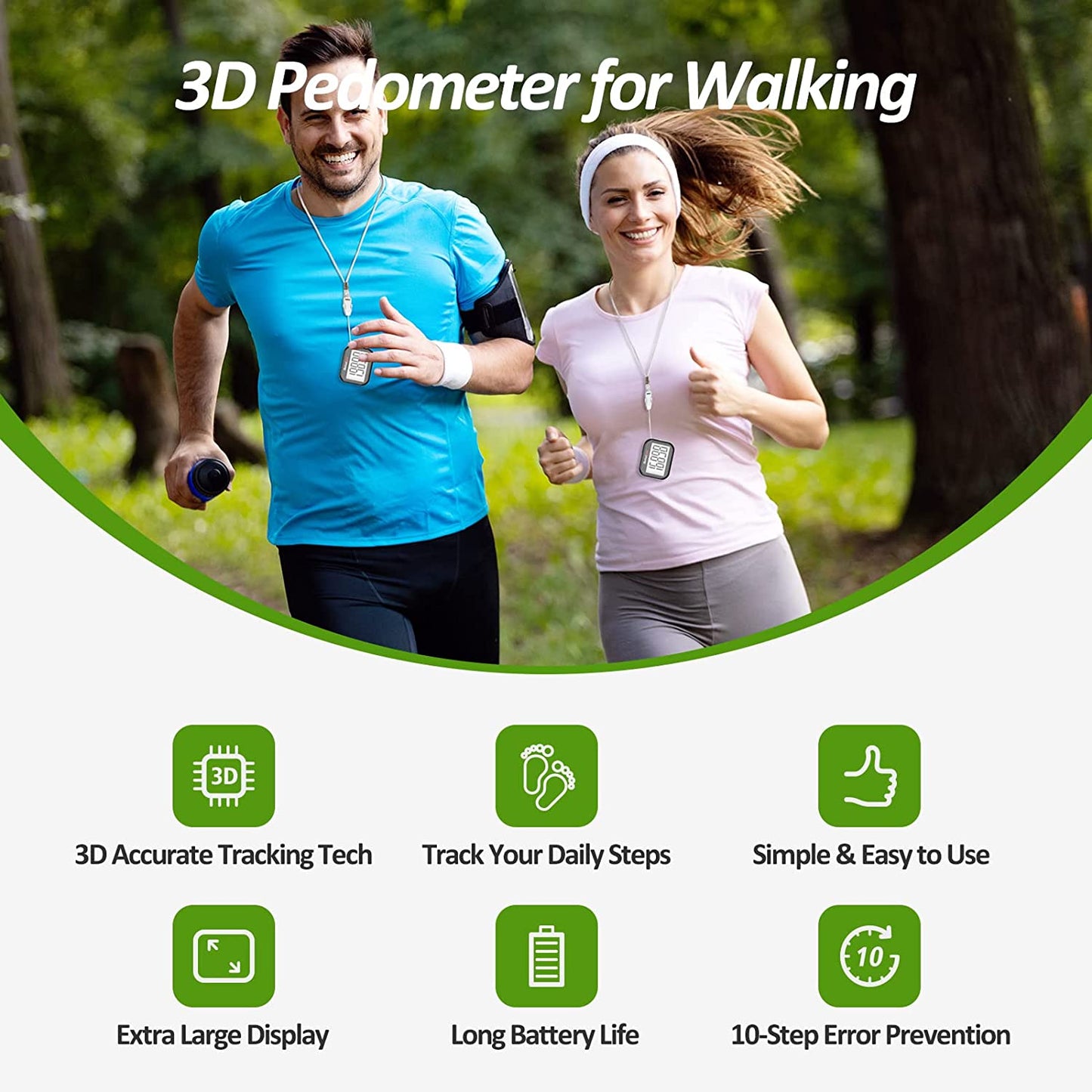 Cowin 3D Pedometer for Walking, Simple Step Counter for Walking with Removable Clip and Lanyard, Accurate Pedometers for Steps, Step Tracker with Large Display for Men Women and Kids