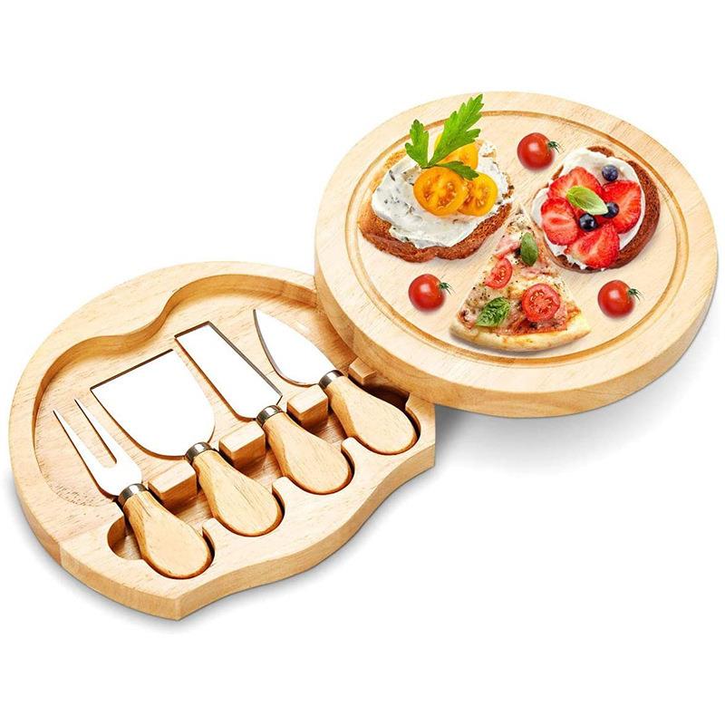 MEIDONG Plateau à fromage avec rangement de vaisselle rotative - 4 couteaux à fromage - idéal pour pendaillerie, pique-nique, fête