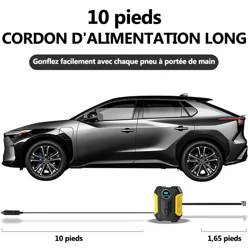 Compresseur d'air portable 12v Pompe à air CC, manomètre numérique, pompe de pneus de voiture de 150 psi avec lumière LED d'urgence