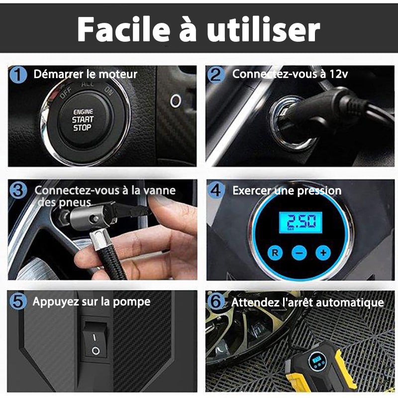 Compresseur d'air portable 12v Pompe à air CC, manomètre numérique, pompe de pneus de voiture de 150 psi avec lumière LED d'urgence