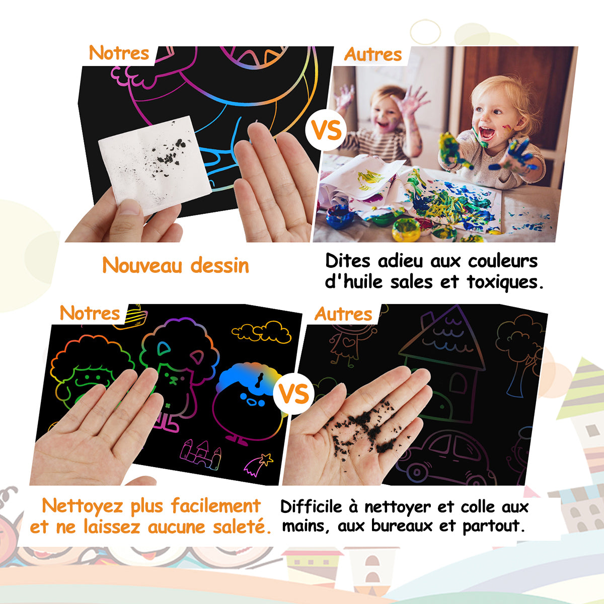 MEIDONG Enfants scratch art paper set, 107pcs rainbow magic scratch paper art craft, jeu de déclencheur d’imagination drôle
