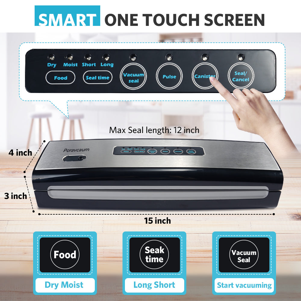 Poravcaum Vacuum Sealer Machine,Machine Built in Air Sealing System w/Starter Kit, Dry & Moist Food Modes, Easy to Clean, Compact Design