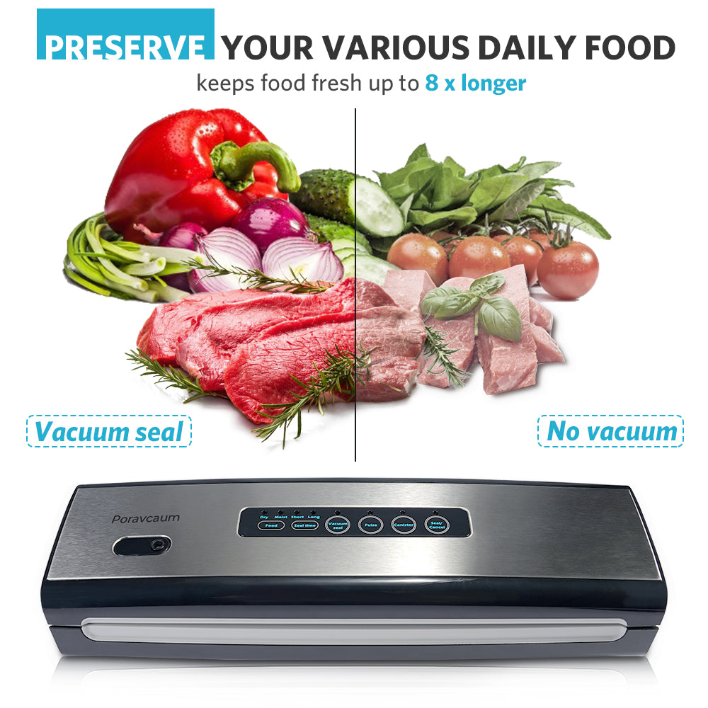 Poravcaum Vacuum Sealer Machine,Machine Built in Air Sealing System w/Starter Kit, Dry & Moist Food Modes, Easy to Clean, Compact Design