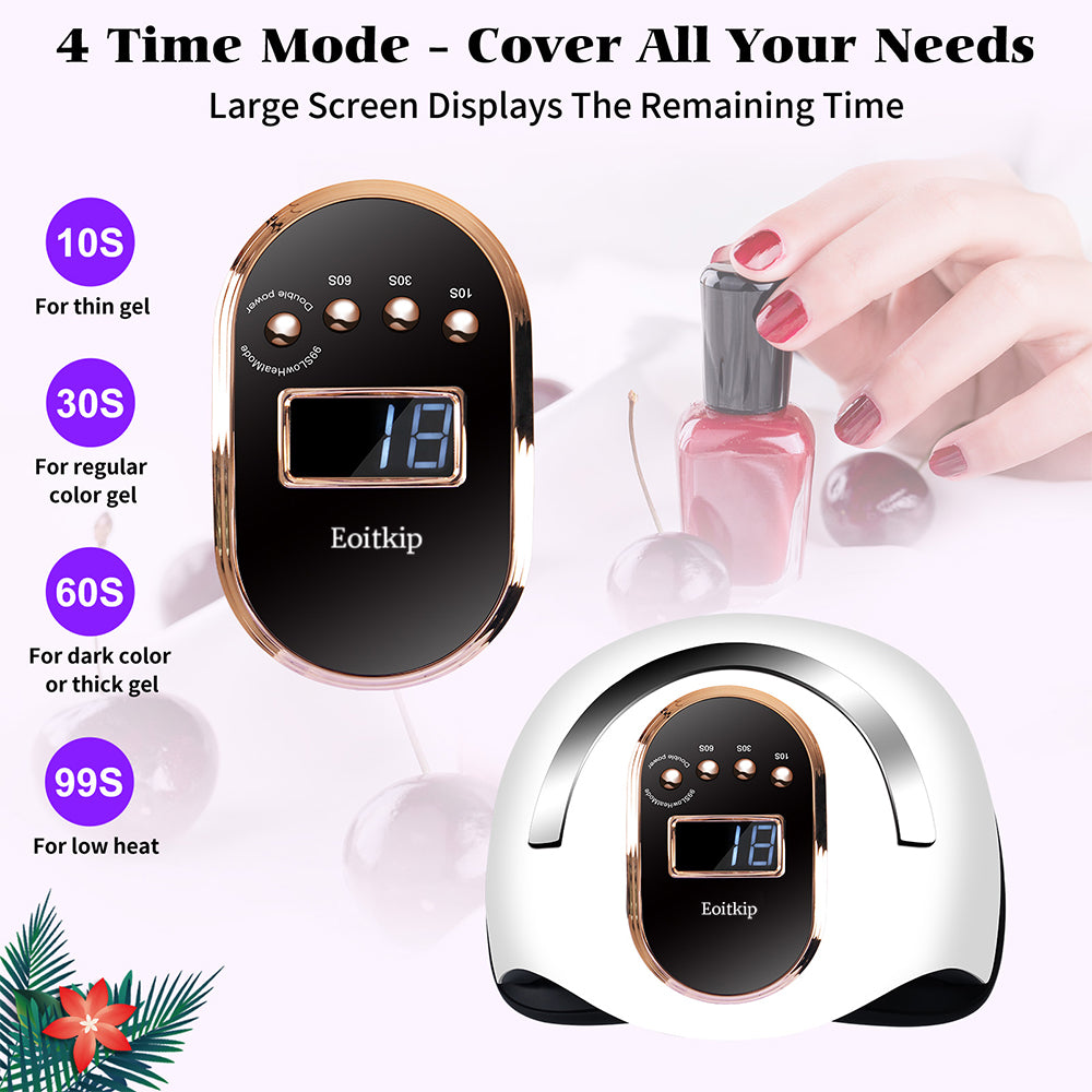 Eoitkip UV Light for Nails, 168W UV Light for Gel Nails/Acrylic, UV LED Nail Lamp with 4 Timer Modes - Automatic Sensor -LCD Screen - 2 UV Gloves UPF50+, Gel Nail Light for Salon Quality at Home