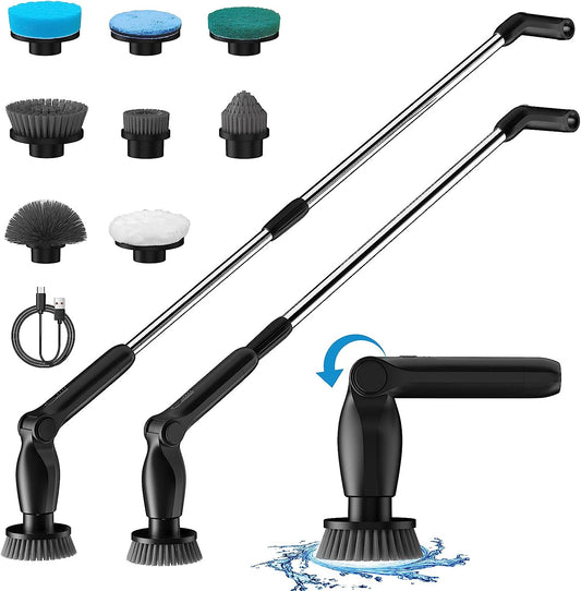 SWTROOM Leebein 2023 Electric Spin Scrubber, Cordless Cleaning Brush with 8 Replaceable Brush Heads, Adjustable Extension Handle, 2 Speeds & Remote Control, Power Cleaning Scrub for Bathroom Floor Tile Car