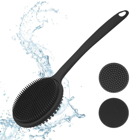 SWTROOM Silicone Back Scrubber for Shower, Bath Body Brush with Long Handle, Double Sided Shower Brush for Shower Exfoliating and Massage Can Produce Rich Foam, Long Handle for Men and Women