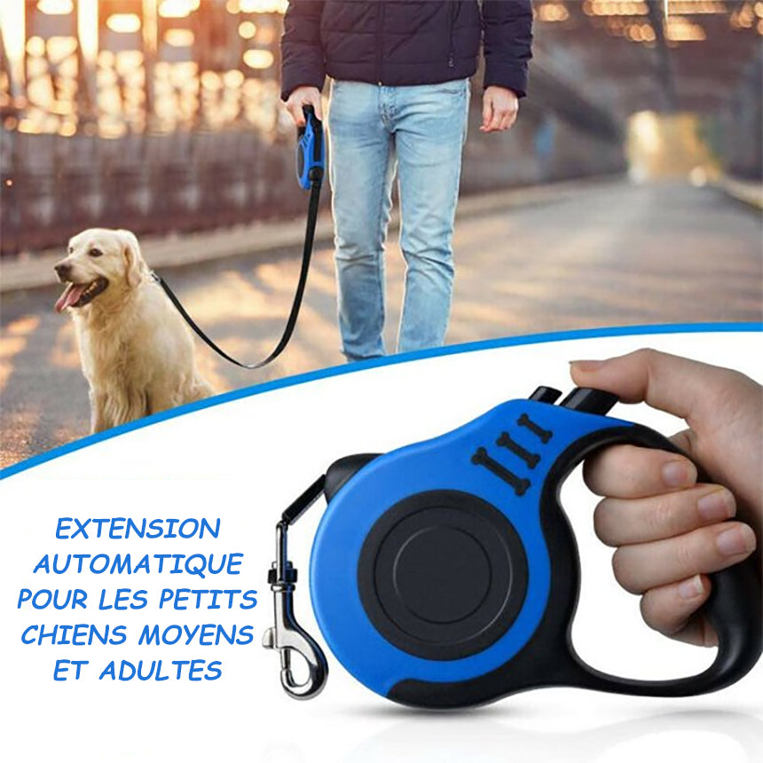 MEIDONG Laisse rétractable pour chien Moyen et grand chien - Poignée antidérapante avec frein - Bleu - 5 m