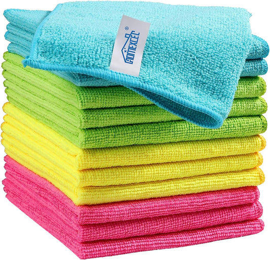SWTROOM HOMEXCEL Microfiber Cleaning Cloth,12 Pack Cleaning Rag,Cleaning Towels with 4 Color Assorted,11.5"X11.5"(Green/Blue/Yellow/Pink)