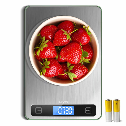 MEIDONG Balance alimentaire 15 KG / 33 LB, 5 unités avec affichage LCD pour la cuisson/cuisson, acier inoxydable et verre trempé