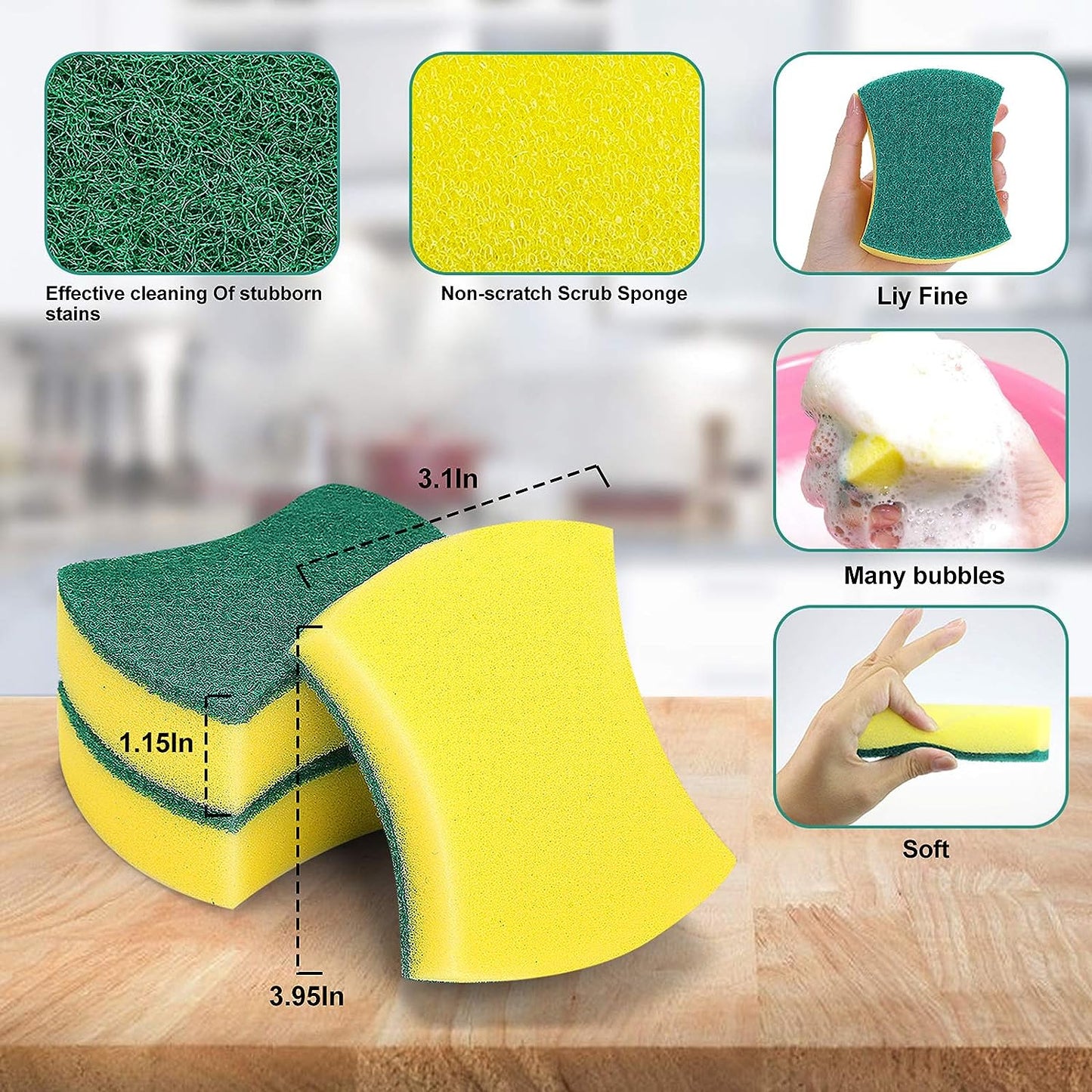 SWTROOM Kitchen Cleaning Sponges,24 Pack Eco Non-Scratch for Dish,Scrub Sponges
