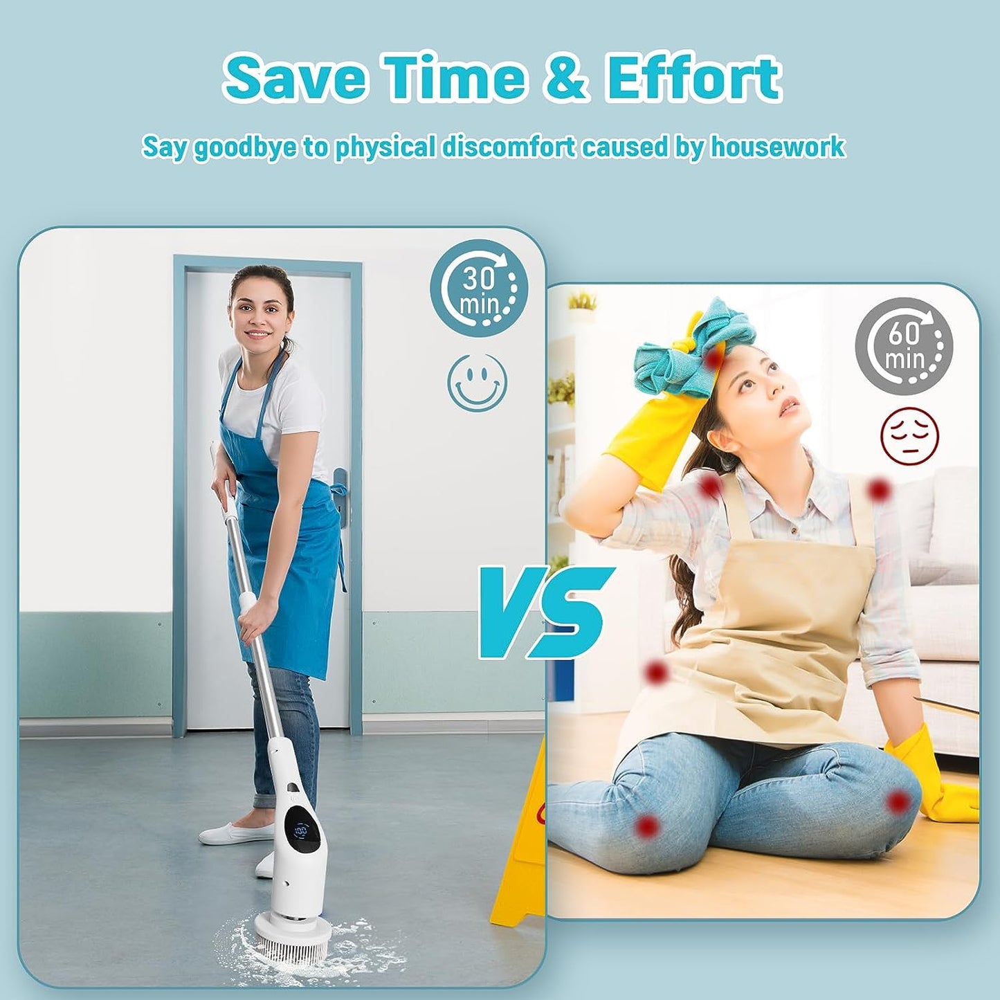 SWTROOM Electric Spin Scrubber, Digital Electric Scrubber with Voice Broadcasting Function and 9 Interchangeable Heads 3 Adjustable Speeds Bathroom Scrubber Electric for Kitchen Bathroom Tile Floor Windows