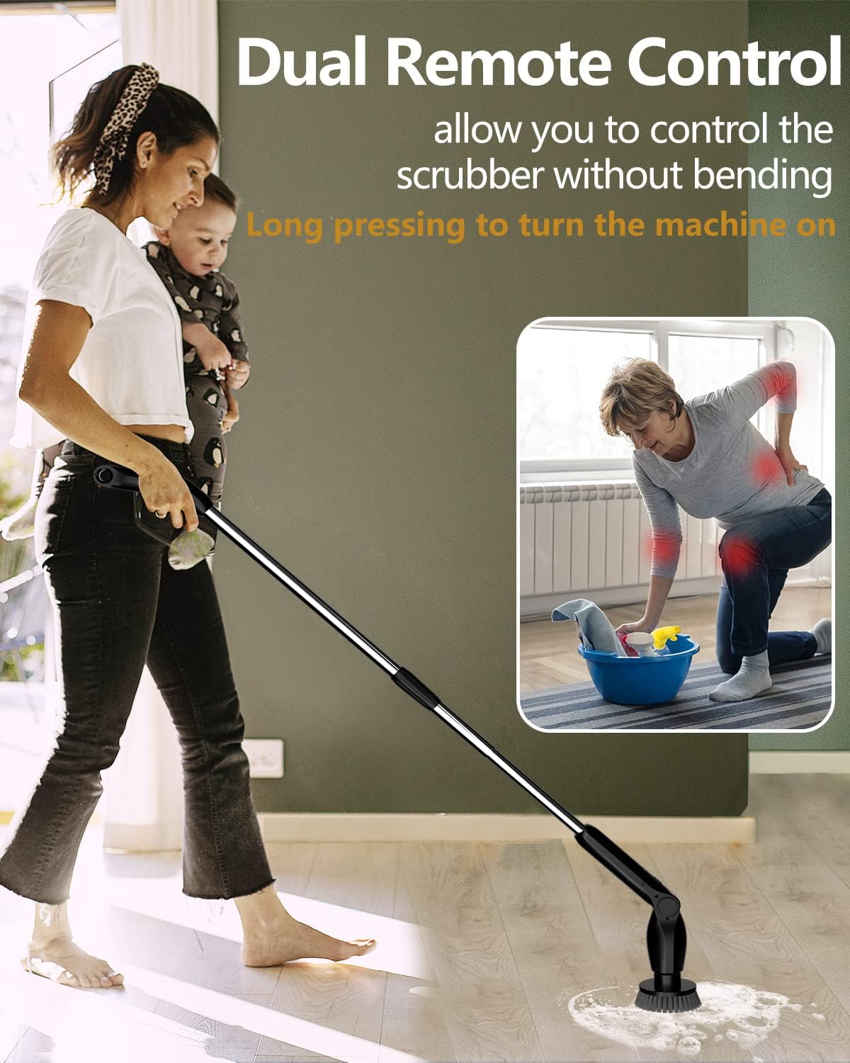 SWTROOM Leebein 2023 Electric Spin Scrubber, Cordless Cleaning Brush with 8 Replaceable Brush Heads, Adjustable Extension Handle, 2 Speeds & Remote Control, Power Cleaning Scrub for Bathroom Floor Tile Car