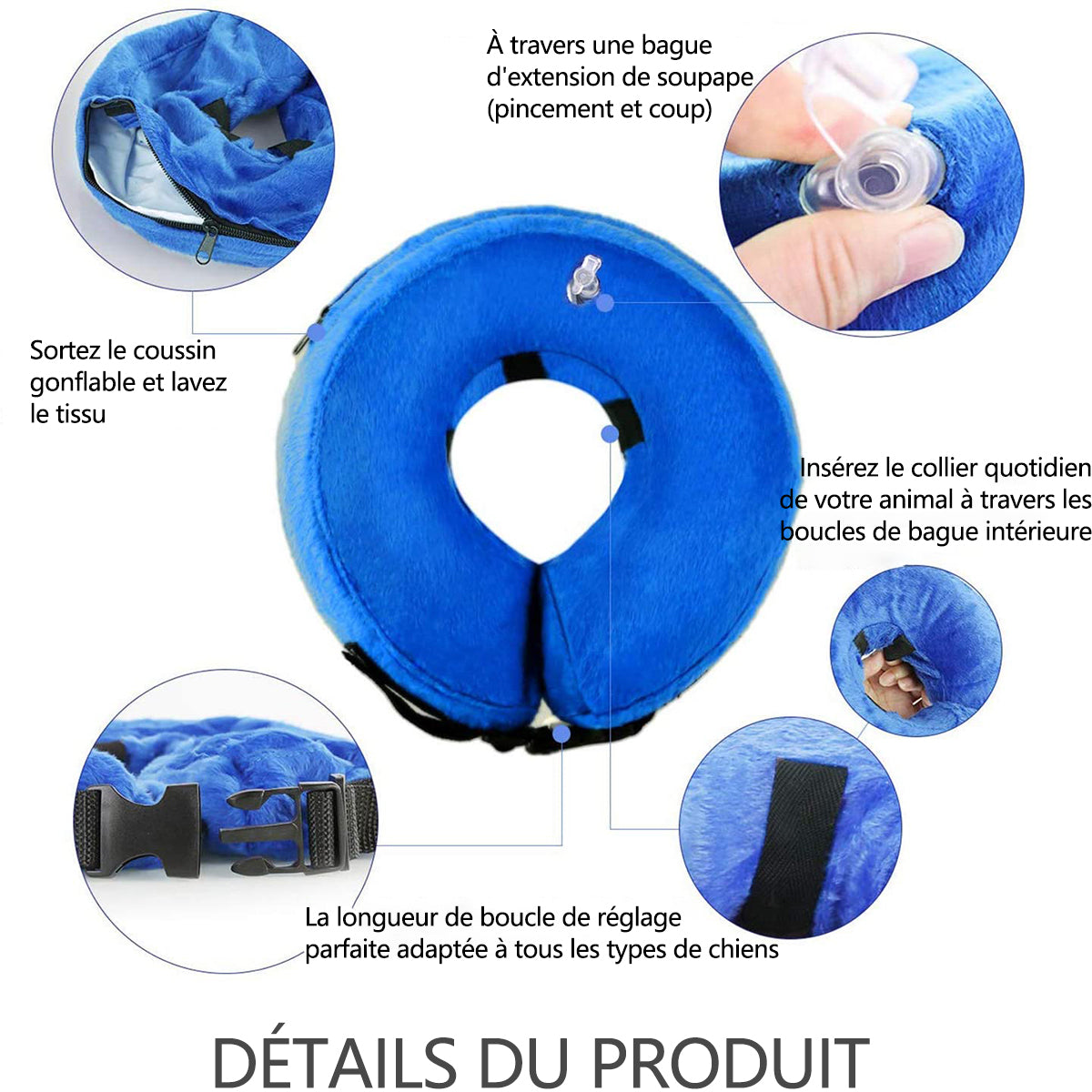 MEIDONG Collier de protection gonflable pour chien avec fermoir réglable pour la récupération après une opération ou une blessure-M