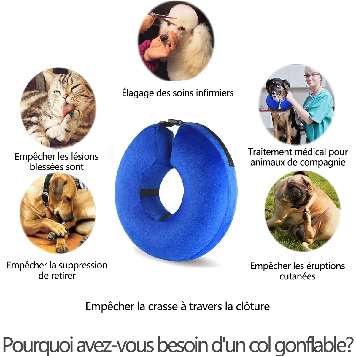 MEIDONG Collier de protection gonflable pour chien avec fermoir réglable pour la récupération après une opération ou une blessure-M