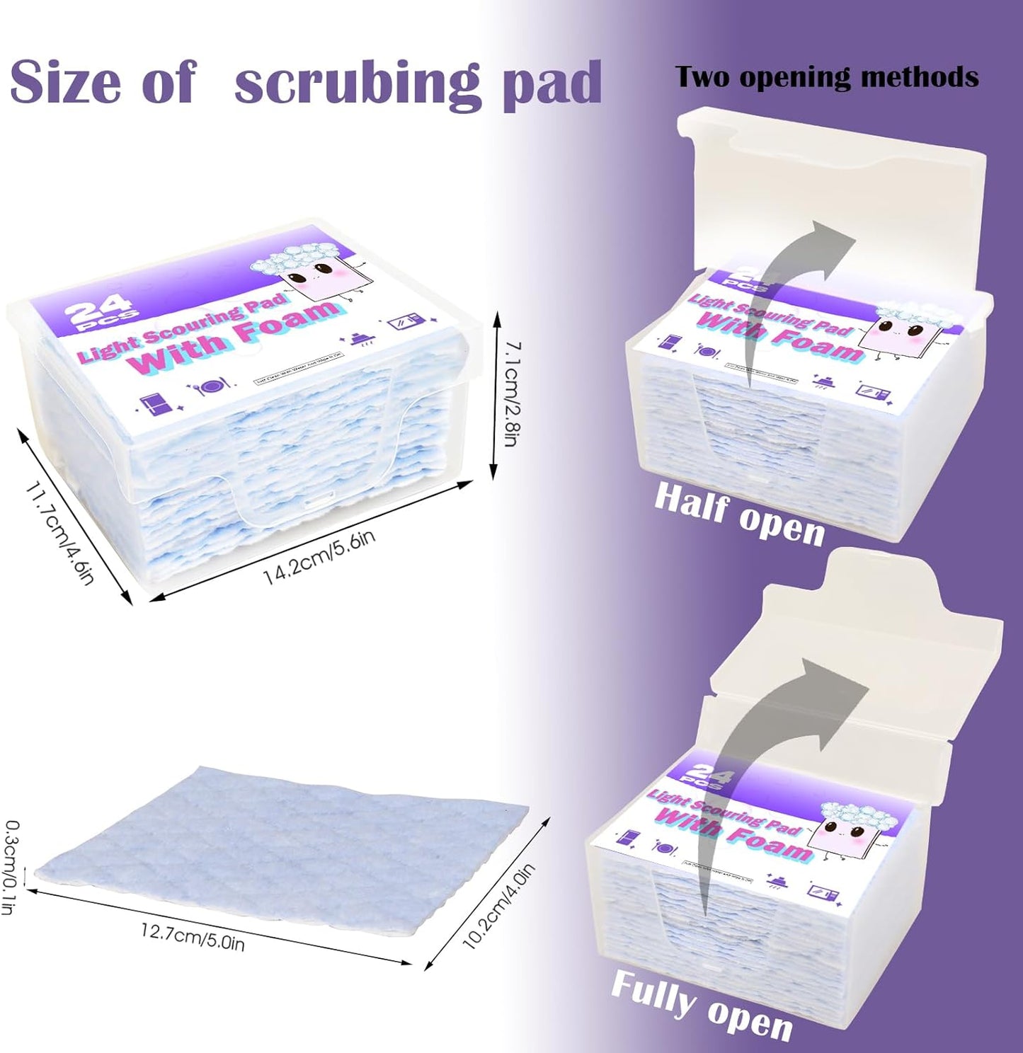 SWTROOM 24 Pack Light Scouring Pad with Foam, Triple Cleaning Scrub Pad Singles Heavy Duty Household Non-Scratch Abrasive Hand Pad Multi Surface Magic Sponge Eraser Sheets for Home Surfaces Indoor Cleaning
