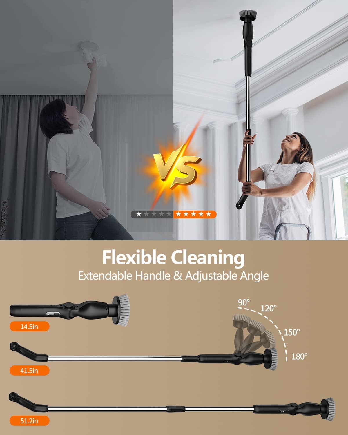 SWTROOM Leebein 2023 Electric Spin Scrubber, Cordless Cleaning Brush with 8 Replaceable Brush Heads, Adjustable Extension Handle, 2 Speeds & Remote Control, Power Cleaning Scrub for Bathroom Floor Tile Car