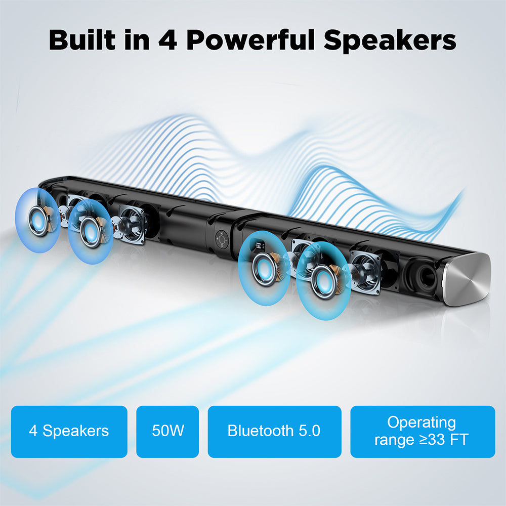 VastSND Sound Bar, 50W Soundbars for TV Speakers Soundbar, TV Sound Bar with Bluetooth 5.0, Wired & Bluetooth 32 inch Wired & Bluetooth Soundbars (BT5.0/HDMI(ARC)/Optical/AUX/Remote)