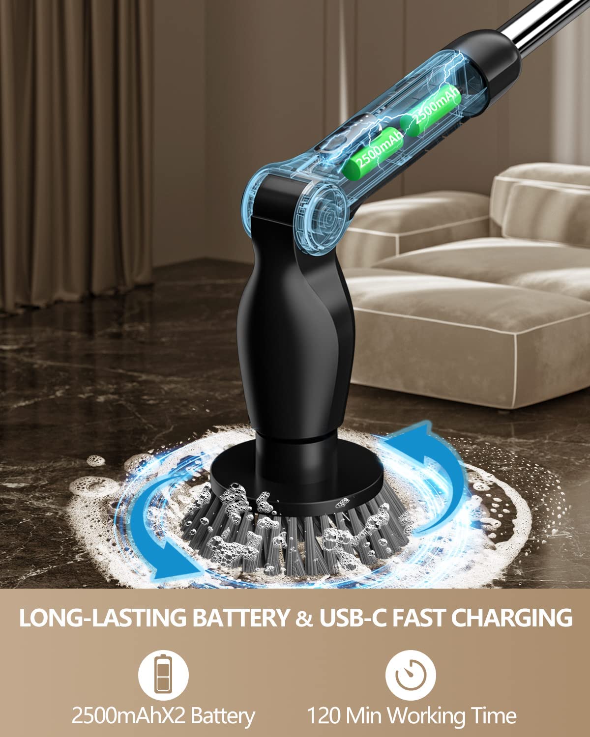 SWTROOM Leebein 2023 Electric Spin Scrubber, Cordless Cleaning Brush with 8 Replaceable Brush Heads, Adjustable Extension Handle, 2 Speeds & Remote Control, Power Cleaning Scrub for Bathroom Floor Tile Car