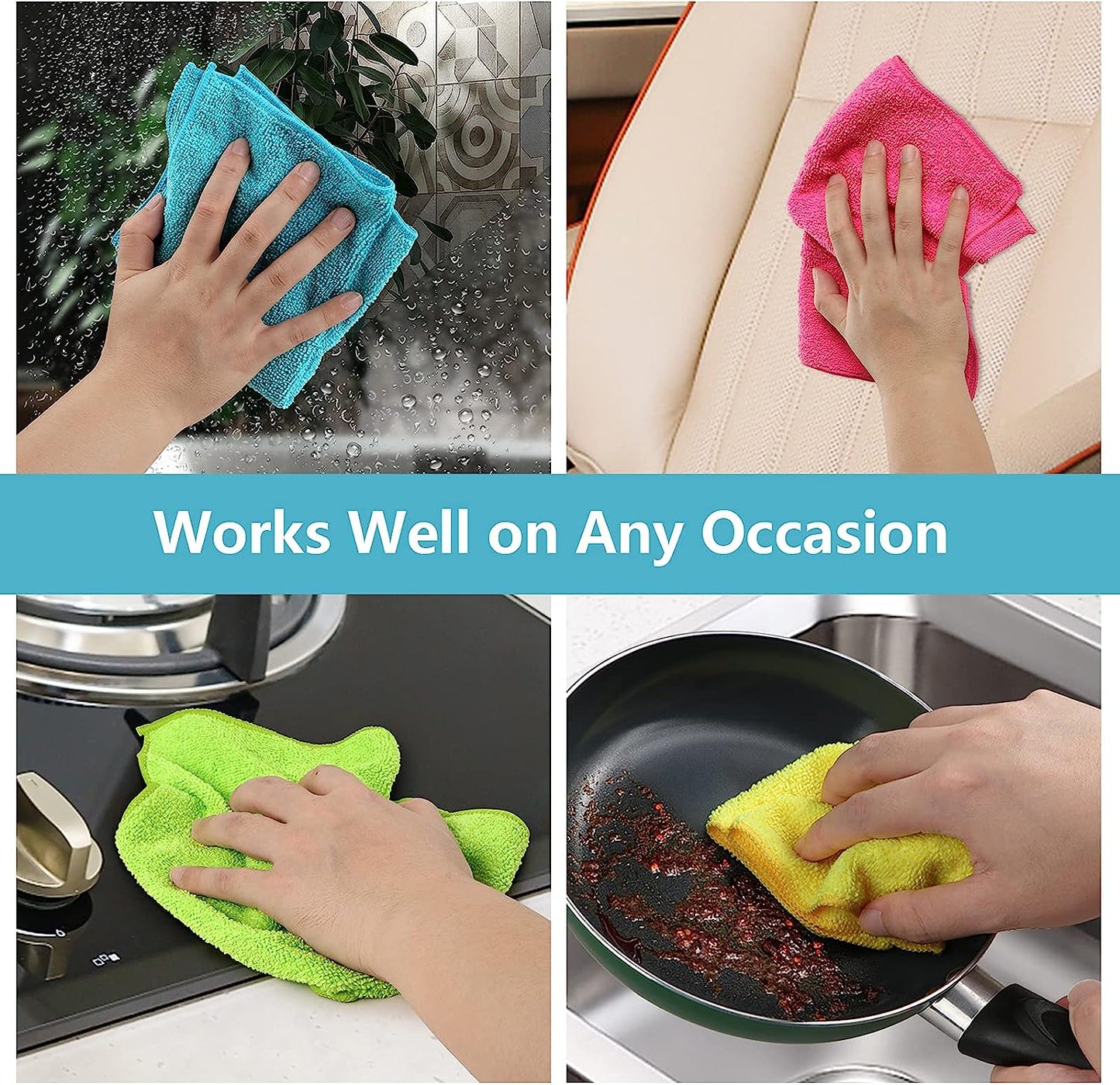 SWTROOM HOMEXCEL Microfiber Cleaning Cloth,12 Pack Cleaning Rag,Cleaning Towels with 4 Color Assorted,11.5"X11.5"(Green/Blue/Yellow/Pink)