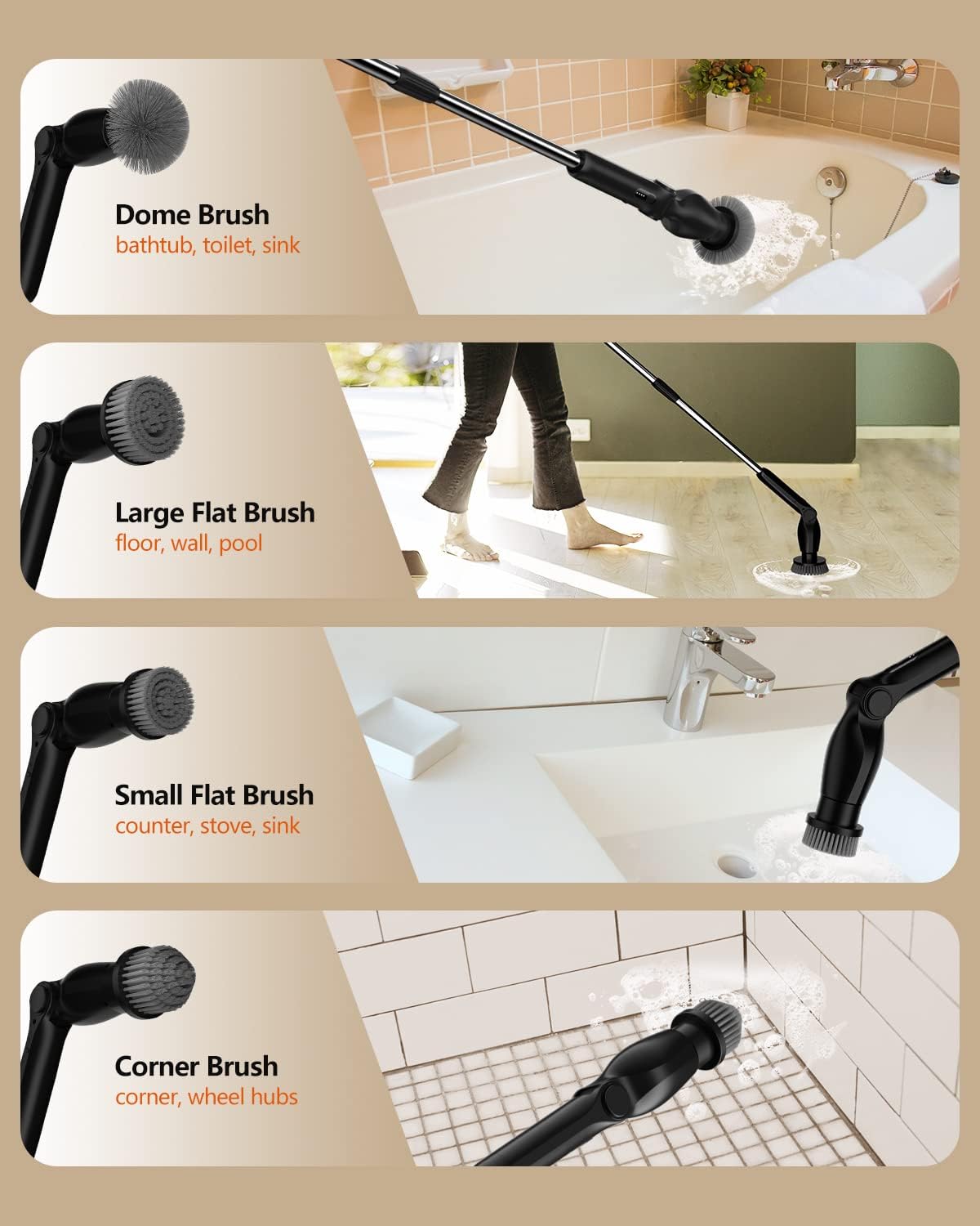 SWTROOM Leebein 2023 Electric Spin Scrubber, Cordless Cleaning Brush with 8 Replaceable Brush Heads, Adjustable Extension Handle, 2 Speeds & Remote Control, Power Cleaning Scrub for Bathroom Floor Tile Car