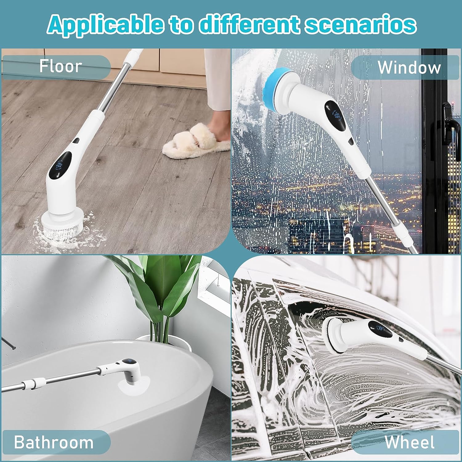 Electric Spin Scrubber, Cordless Cleaning Brush with 8 Replaceable Brush  Heads, 3 Adjustable Speeds, Adjustable & Detachable Long Handle, Voice  Broadcast