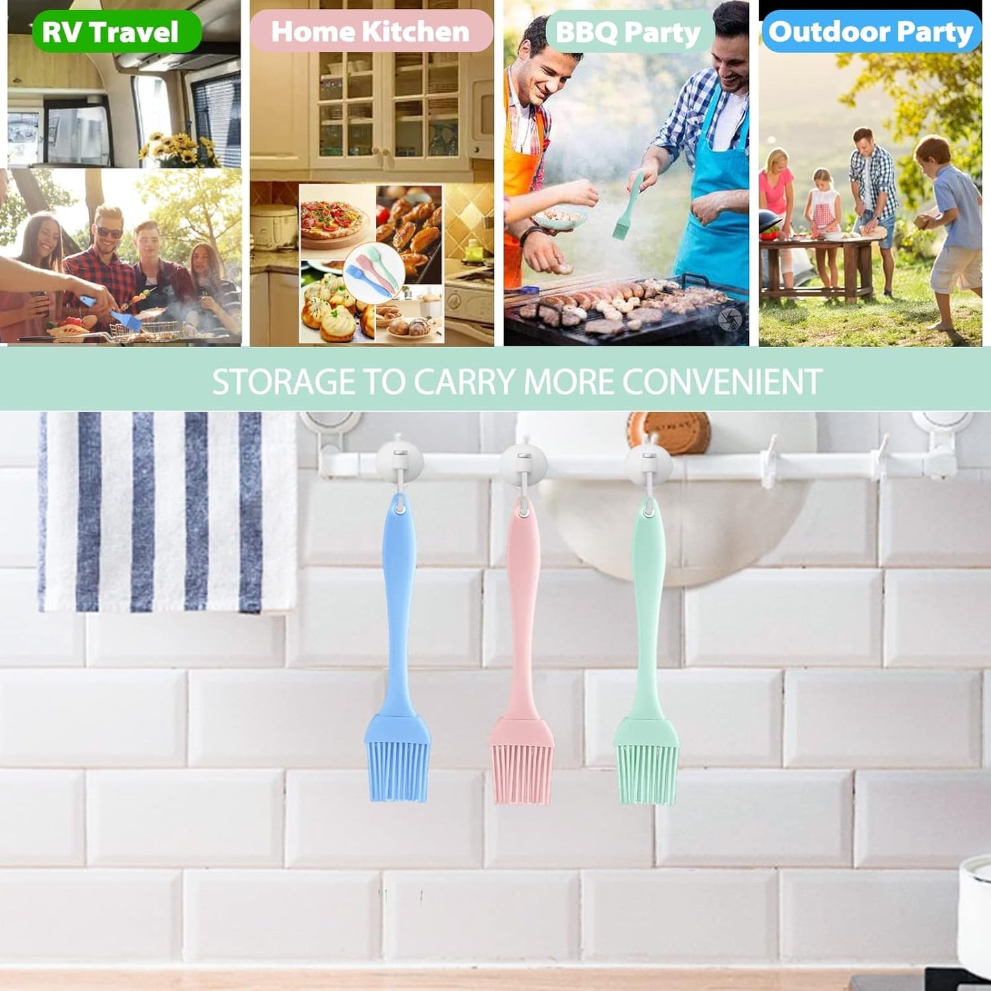 SWTROOM Ralcratve Silicone Pastry Brush,Baking Brush,Basting Brush For Cooking, Kitchen Brush, Butter Brush,Food Furit Brush, For BBQ Salted Steak Fish,Easy to Clean,Happy Party Kitchen Gift