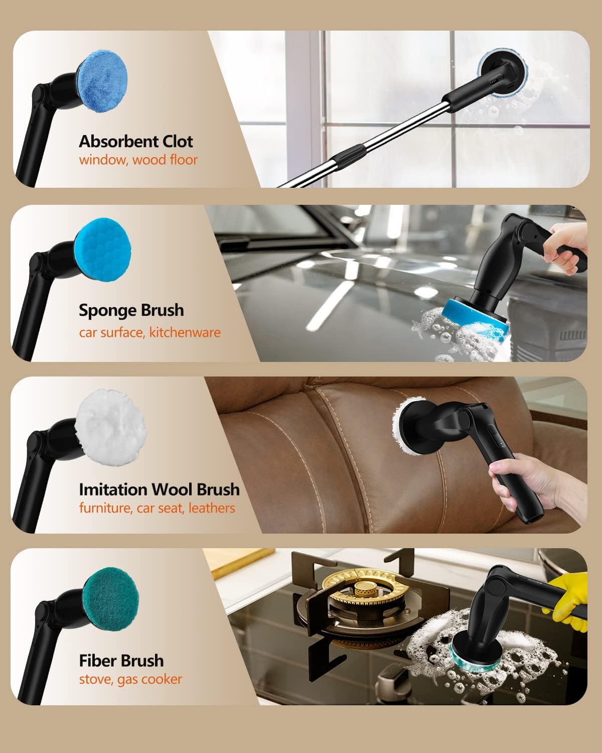 Extendable Cordless Power Scrubber For Bathrooms & Kitchen - Inspire Uplift