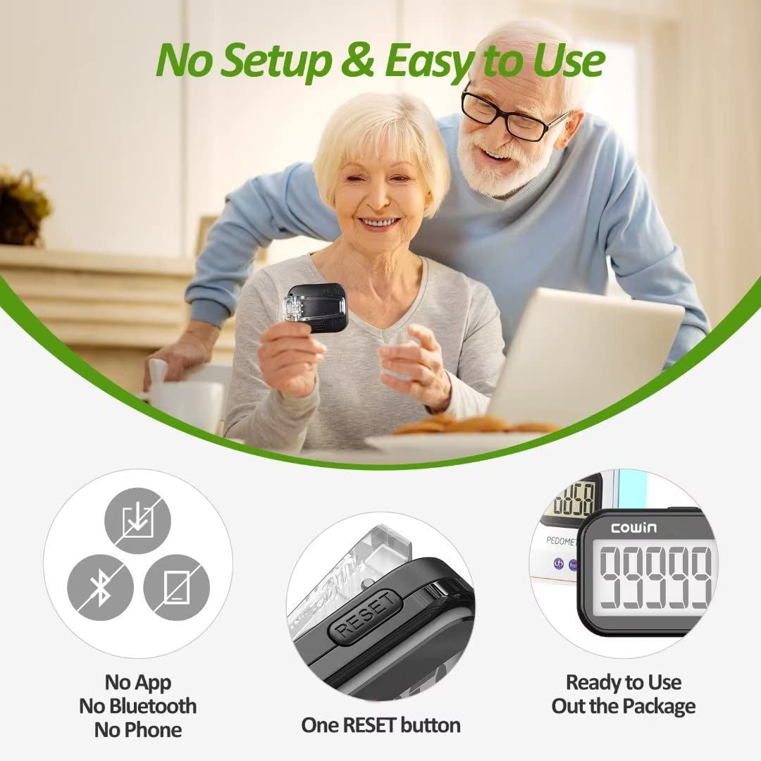 Cowin 3D Pedometer for Walking, Simple Step Counter for Walking with Removable Clip and Lanyard, Accurate Pedometers for Steps, Step Tracker with Large Display for Men Women and Kids