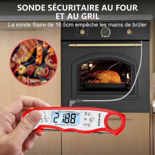 MEIDONG 2-en-1 Thermomètre Instant Read Food avec sonde pliable et sonde en toute sécurité sur le thermomètre à viande pour la cuiss