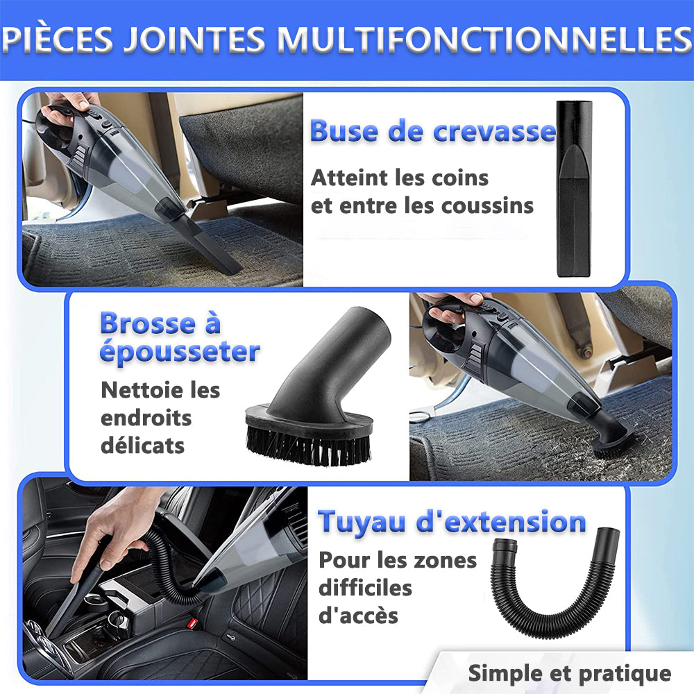 Aspirateur de voiture portable pour les détails et le nettoyage de l’intérieur de la voiture voiture domestique double usage (noir)