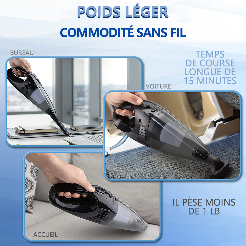 Aspirateur de voiture portable pour les détails et le nettoyage de l’intérieur de la voiture voiture domestique double usage (noir)