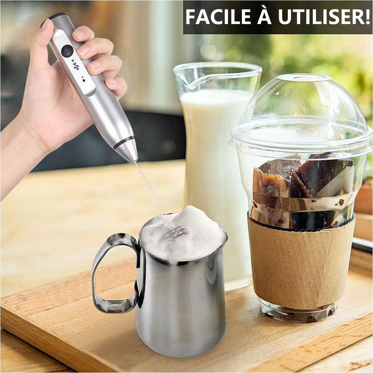 Mousseur à Lait, USB Rechargeable Portable mini fouet electrique 3 Vitesses avec Dual Fouet Tête Spirale