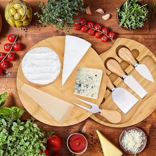 MEIDONG Plateau à fromage avec rangement de vaisselle rotative - 4 couteaux à fromage - idéal pour pendaillerie, pique-nique, fête